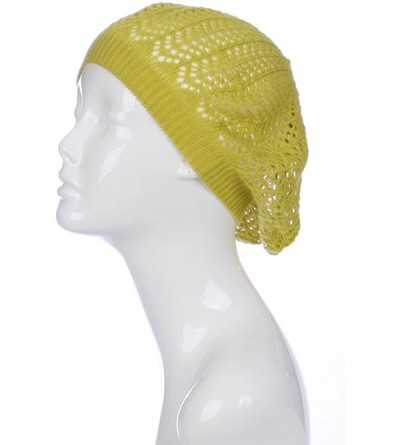 Berets Womens Crochet Hat Flower Beanie Beret Fashion Accessory Lightweight Knit Cap - Yellow Green Chevron Stripe - CM17Z3MW...