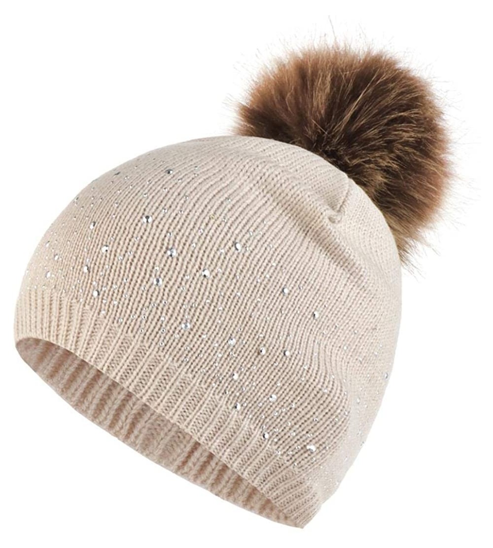 Skullies & Beanies Women Plush Ball Winter Headwear Stretchy Soft Knitted Hats Skullies & Beanies - Beige - C618AZEDDAK $22.50