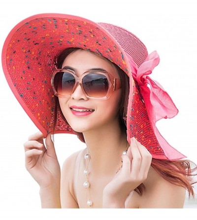 Sun Hats Women's Folable Floppy Hat Big Bowknot Straw Hat Wide Brim Beach Hat 50+ UPF Sun Hat - Watermelon - CZ182WI6C2H $10.65