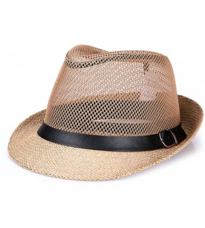 Fedoras Classic Short Brim Straw with Black Band Fedora Hat Caps - Camel - C112NS39XU0 $29.67