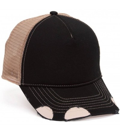 Baseball Caps Cotton Twill Distressed Mesh Trucker Hat - Black / Khaki - CR11BXJOCPX $8.52