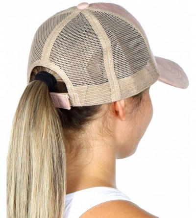 Baseball Caps Baseball Cap for Women- High Bun Ponytail Adjustable- Mesh Trucker Hats Plain Faux Leather Indi Pink - C818GOSM...