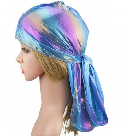 Skullies & Beanies Silky Durags for Men/Womens Waves Cap-Extra Long-Tail Hologram Headwraps for 360 Waves - A1 - Blue - C018I...