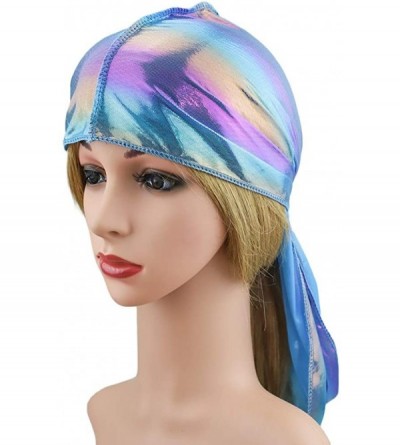 Skullies & Beanies Silky Durags for Men/Womens Waves Cap-Extra Long-Tail Hologram Headwraps for 360 Waves - A1 - Blue - C018I...