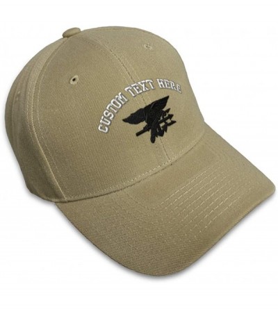 Baseball Caps Custom Baseball Cap Navy Seal Black Logo Embroidery Dad Hats for Men & Women - Khaki - CB18SEZSDCH $10.22
