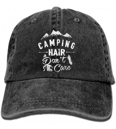 Baseball Caps Unisex Camping Hair Don't Care Vintage Adjustable Baseball Cap Denim Dad Hat - Black 1 - CW18GEA35QN $11.48