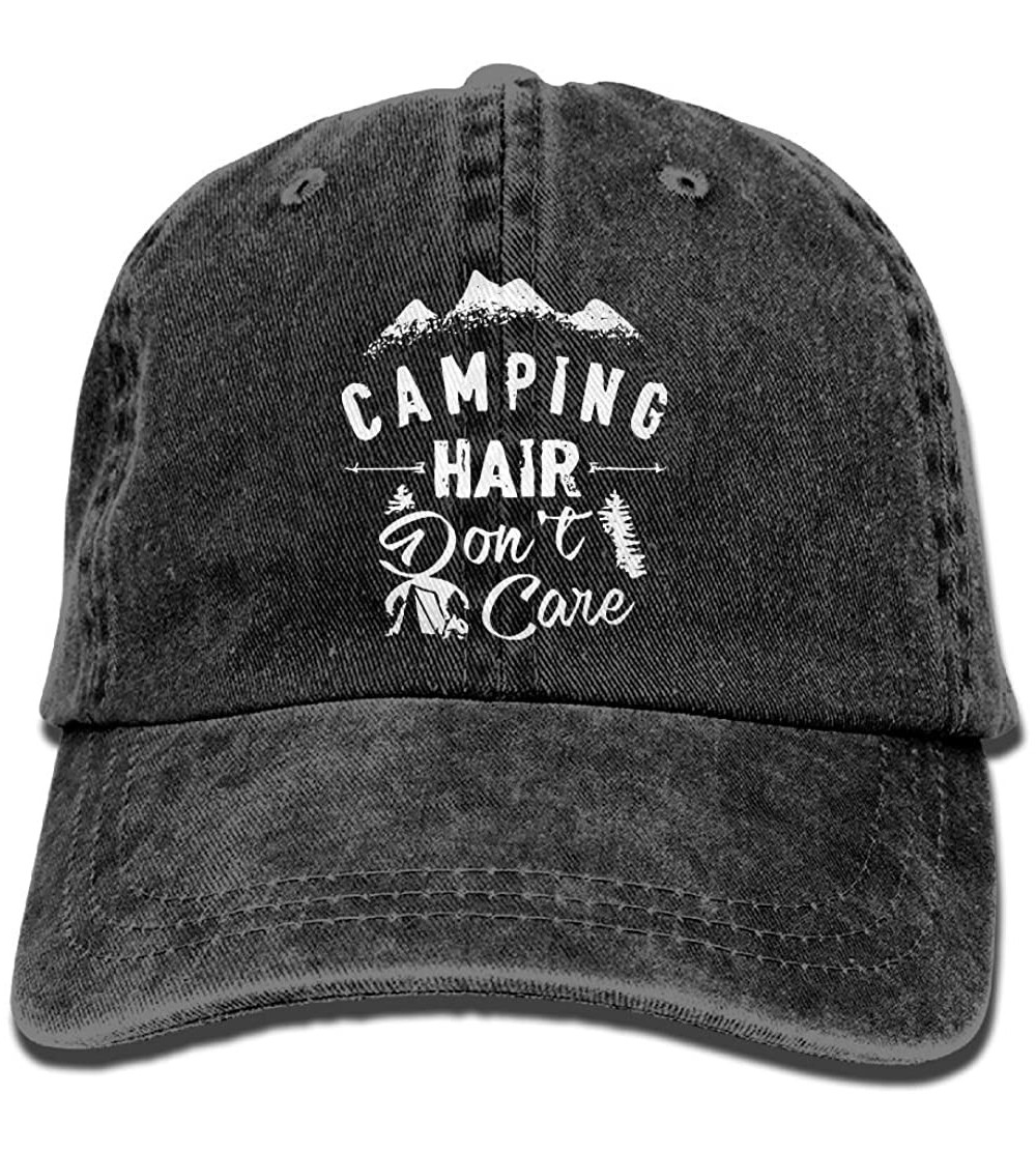 Baseball Caps Unisex Camping Hair Don't Care Vintage Adjustable Baseball Cap Denim Dad Hat - Black 1 - CW18GEA35QN $11.48