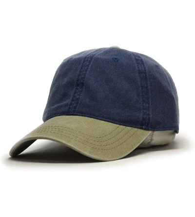 Baseball Caps Vintage Washed Dyed Cotton Twill Low Profile Adjustable Baseball Cap - Khaki/Navy - CP189YUAL6C $23.73