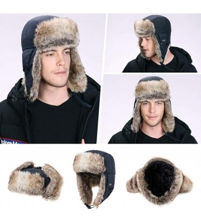 Skullies & Beanies Ladies Earflap Trapper Hat Faux Fur Hunting Hat Fleece Lined Thick Knitted - 00791_navyblue(faux Fur) - C1...