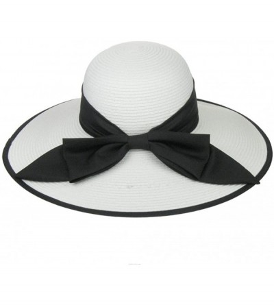 Sun Hats Fashion Boardwalk Brim Satin Band/Ribbon Straw Sun Hat - White - C118E9N4M2H $12.99
