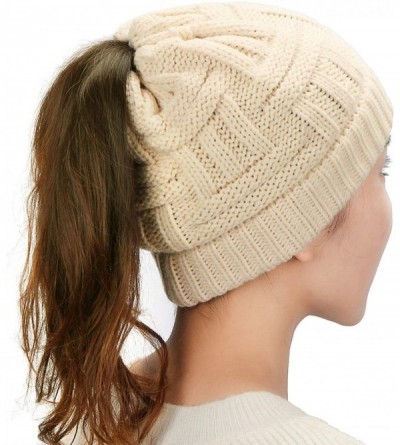 Skullies & Beanies Womens Ponytail Beanie Hat Soft Knit BeanieTail Warm Winter Hat - Beige - CF18EDUWHT5 $7.54