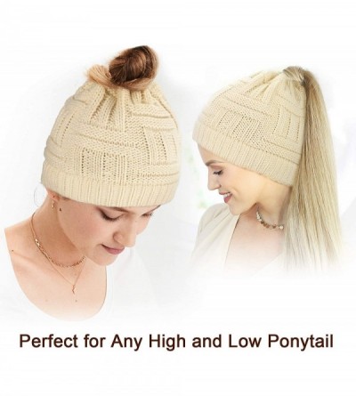 Skullies & Beanies Womens Ponytail Beanie Hat Soft Knit BeanieTail Warm Winter Hat - Beige - CF18EDUWHT5 $7.54