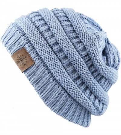 Skullies & Beanies Unisex Winter Chunky Soft Cable Knit Beanie Winter Hat - Blue - CB12MY50JYI $8.98