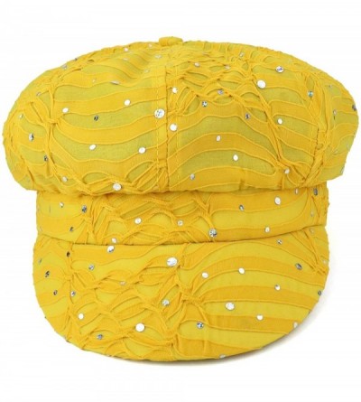 Newsboy Caps Elastic Band Sparkle Sequin Glitter Newsboy Cap - Yellow - C818IS3KSEM $22.86