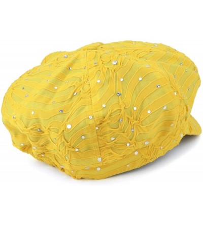 Newsboy Caps Elastic Band Sparkle Sequin Glitter Newsboy Cap - Yellow - C818IS3KSEM $22.86