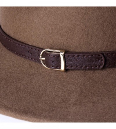 Fedoras 100% Wool Wide Brim Fedora Panama Hat with Belt Buckle Fedora Hats for Men Women - Brown - CL18UIOER9L $26.61