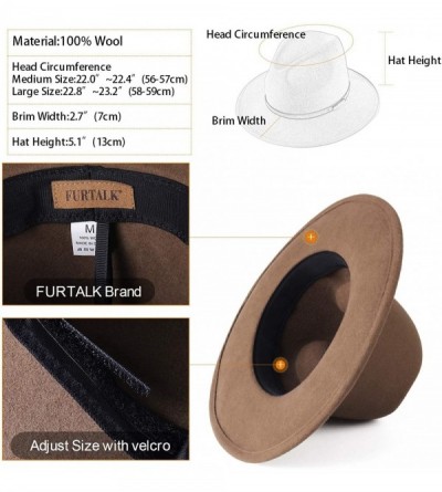 Fedoras 100% Wool Wide Brim Fedora Panama Hat with Belt Buckle Fedora Hats for Men Women - Brown - CL18UIOER9L $26.61