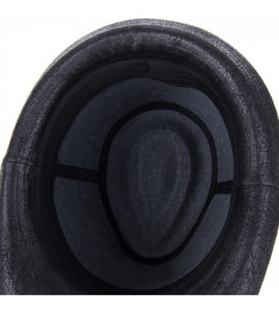 Fedoras Indiana Jones Faux Leather Fedora Hat LD3278 - Black - CA12EVL6RSJ $27.96