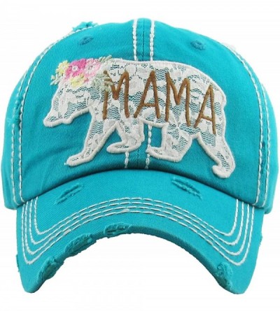 Baseball Caps Women's Mama Bear Lace Washed Vintage Baseball Hat Cap - Turquoise - C618UAQC734 $44.12