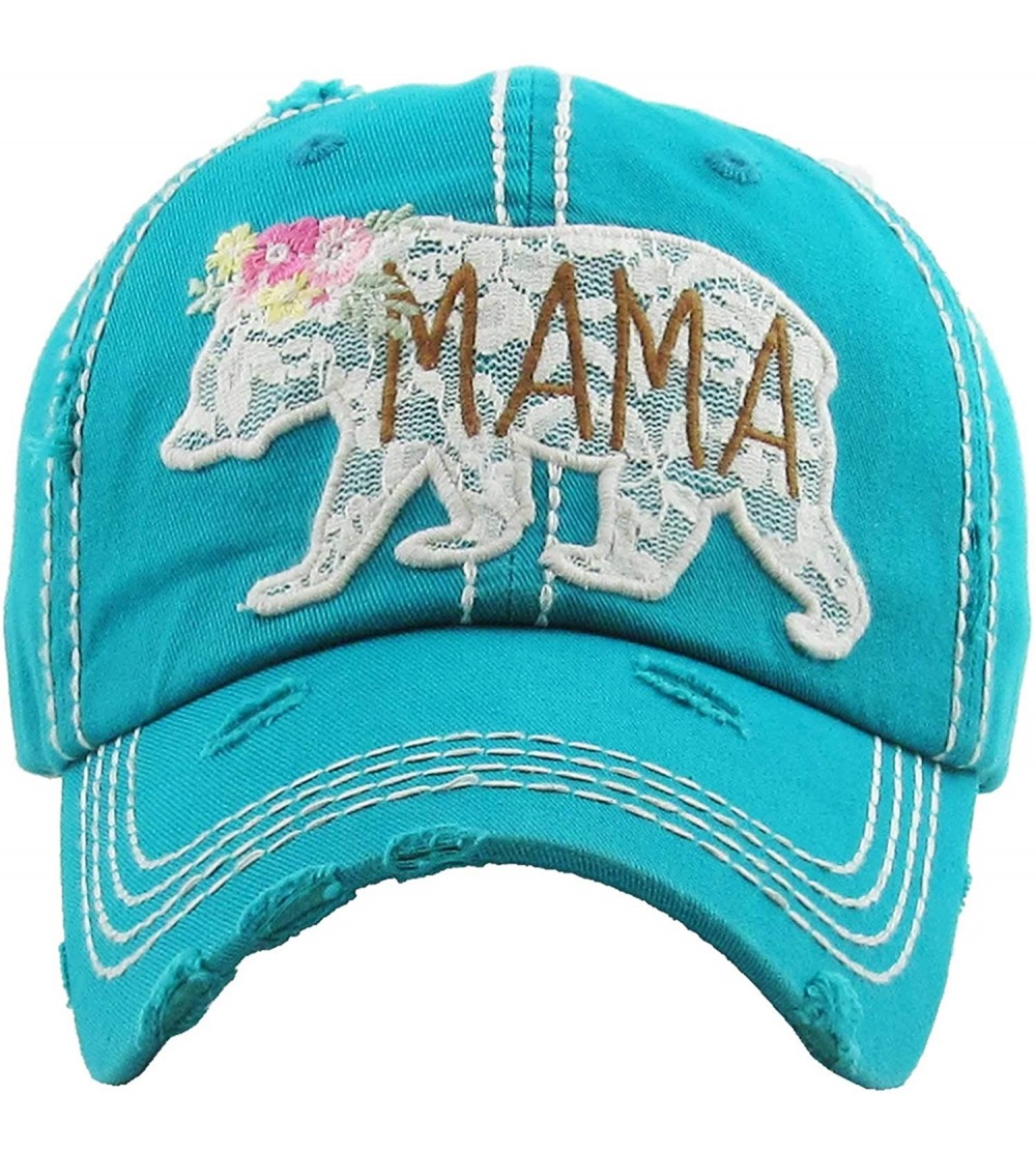 Baseball Caps Women's Mama Bear Lace Washed Vintage Baseball Hat Cap - Turquoise - C618UAQC734 $21.46