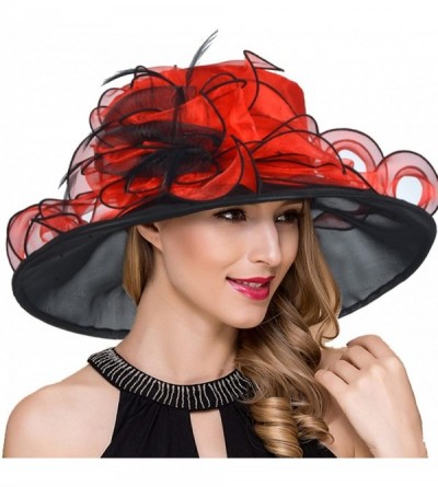 Sun Hats Womens Kentucky Derby Church Dress Fascinator Tea Party Wedding Hats S056 - Floral Red - CX180AUIOM8 $27.48