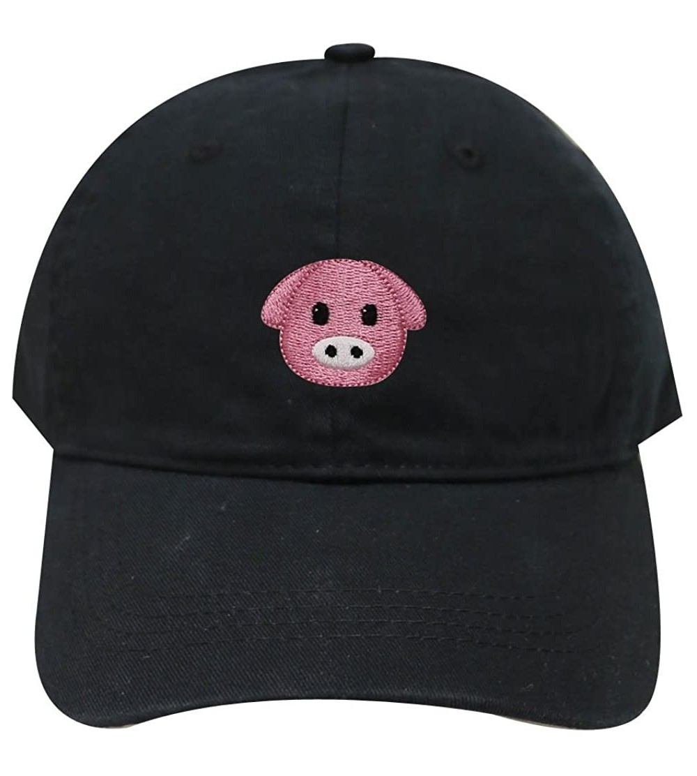 Baseball Caps Pig Emoji Cotton Baseball Dad Cap - Black - CP17YSMMHY5 $9.57