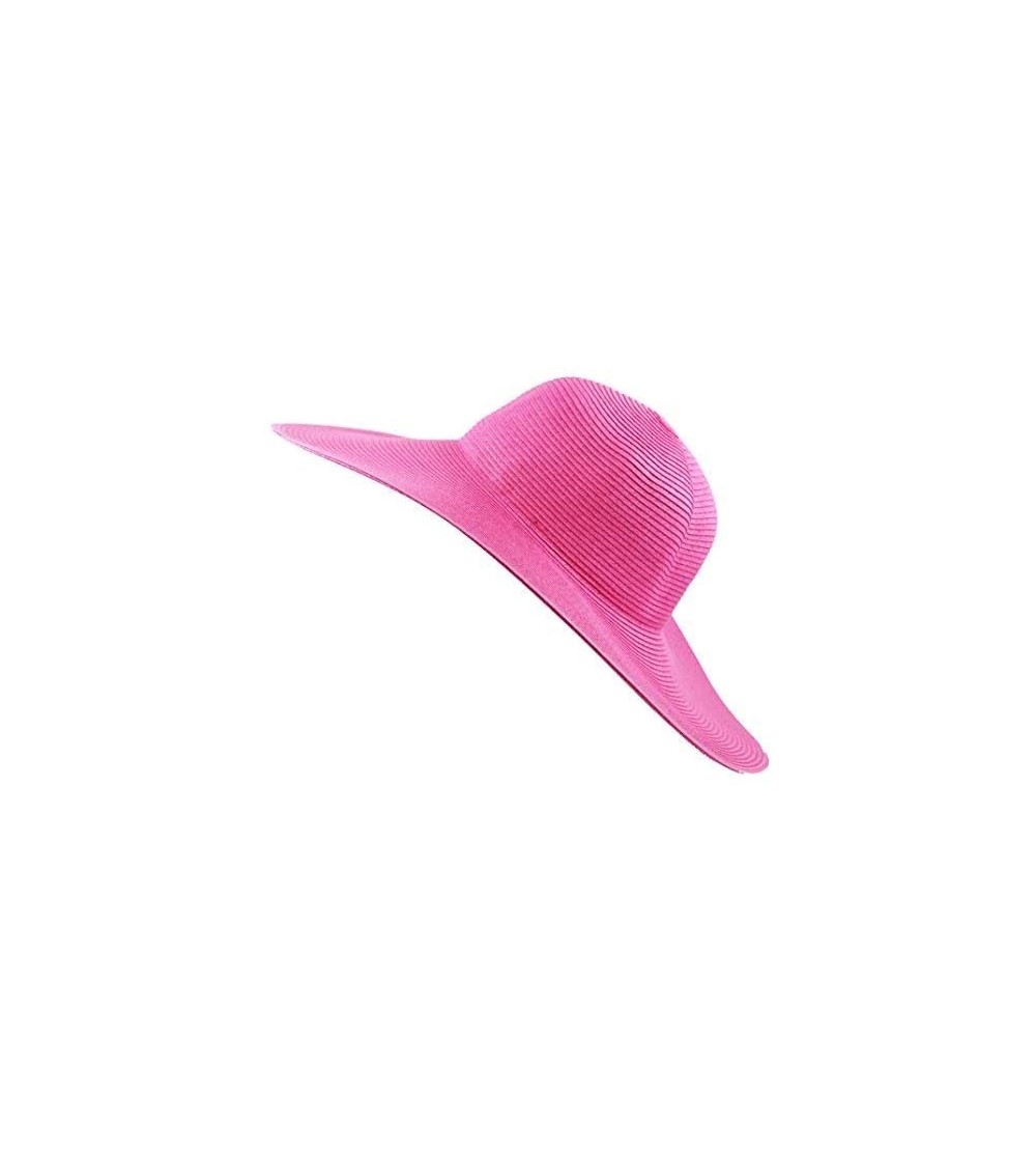 Sun Hats Women's Large Wide Brim Floppy Beach Sun Visor Shade Straw Hat Cap - Fuchsia - C912HTUPE6P $14.25