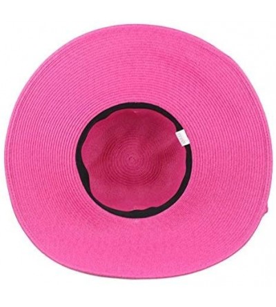 Sun Hats Women's Large Wide Brim Floppy Beach Sun Visor Shade Straw Hat Cap - Fuchsia - C912HTUPE6P $14.25