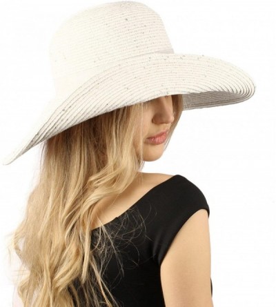 Sun Hats Dressy Flip Up Sequins Removable Flower Brooch Floppy Summer Derby Sun Hat - White - CX12DZX1757 $52.46