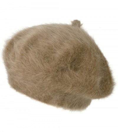 Berets Solid Color Angora French Beret Furry Artist Flat Winter Hat - Brown With Tab - CB1896ER94I $60.60