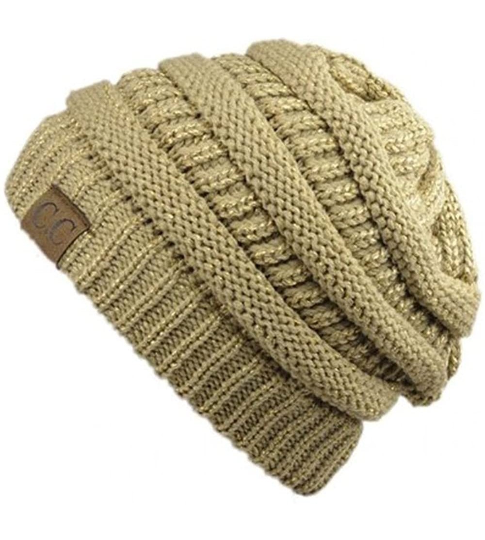 Skullies & Beanies USA Trendy Warm Chunky Soft Stretch Cable Knit Slouchy Beanie - Metallic Gold - CM120J4P7GP $12.08