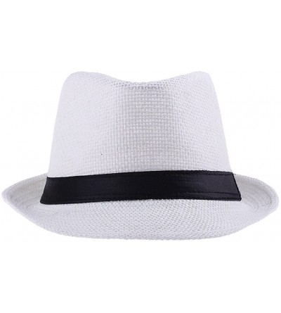 Sun Hats Women Fedora Trilby Beach Sun Pp Braid Straw Panama Hat - White Off - CN11Z0G69IN $10.40