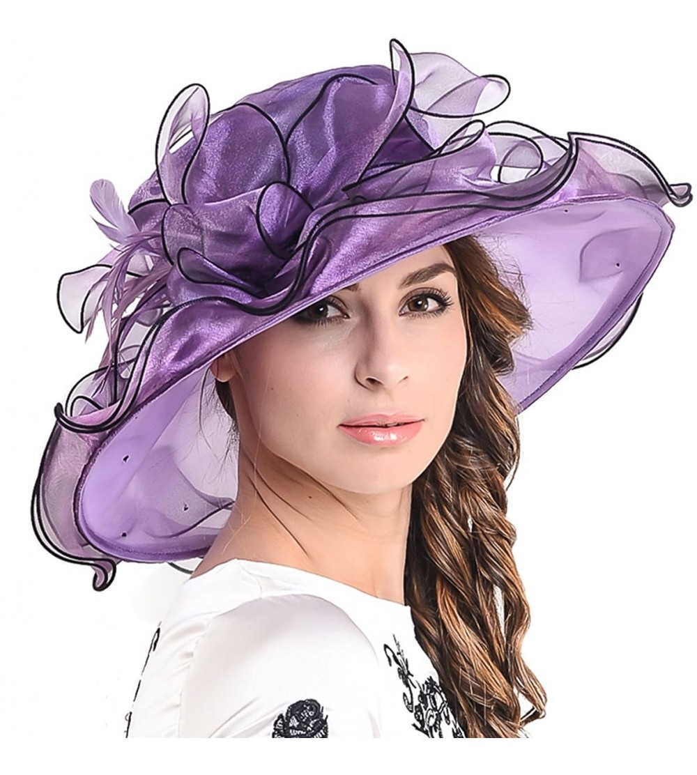 Sun Hats Womens Kentucky Derby Church Dress Wedding Floral Tea Party Hat S056 - Purple - CT12DBCUY15 $20.69