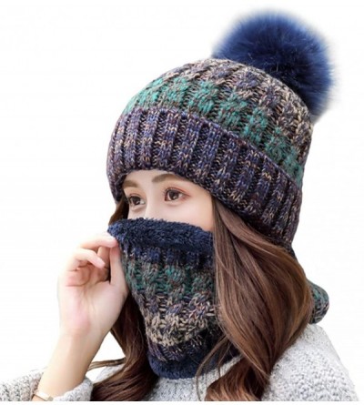 Skullies & Beanies Womens Winter Beanie Hat Scarf Set Warm Fuzzy Knit Hat Neck Scarves - B-navy - C718ZDRO45Z $18.23