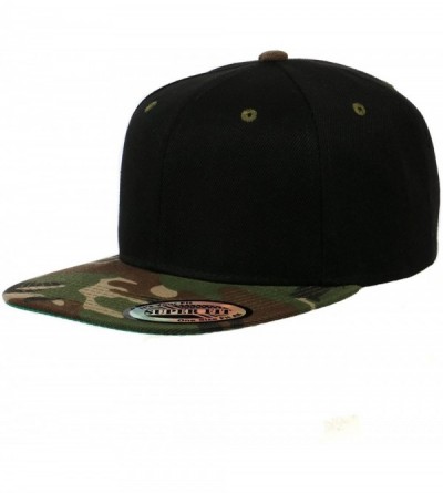 Baseball Caps Blank Adjustable Flat Bill Plain Snapback Hats Caps - Black/Green Camo - CI11LHGWQUP $9.11