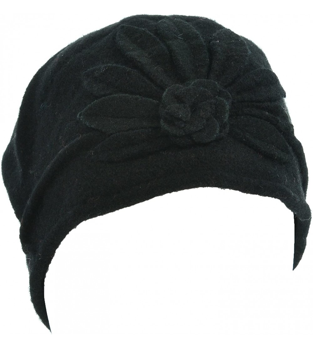 Bucket Hats Women's Wool Cloche Hat Bucket Floral Patter Winter Vintage - Black. - C112GUFV2LV $14.36