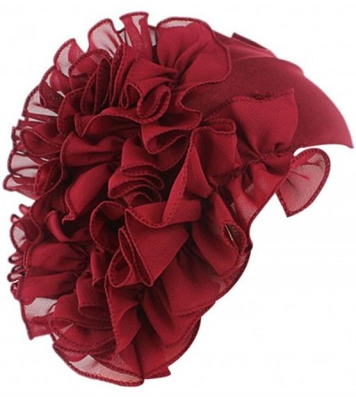 Berets Womens Wrap Cap Flower Chemo Hat Beanie Scarf Turban Headband - Wine Red - CZ18INZLDH0 $17.06