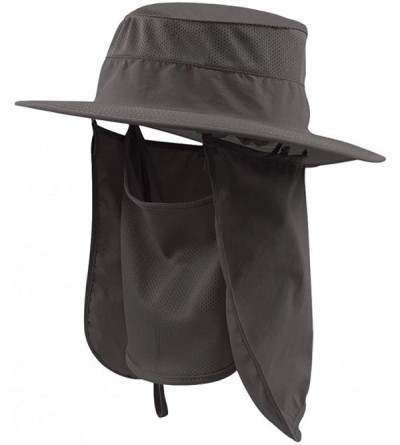 Sun Hats Outdoor Sun Hat Men Women Wide Brim Flap Fishing Cap Neck Flap & Face Cover Mask Hat - Dark Gray - CU18WGE07QT $12.12