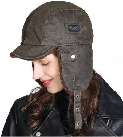 Bomber Hats Aviator Hat Faux Leather Pilot Cap Adult Men Winter Trapper Hunting Hat - 88115_army Green - CY18ZUI2RRY $26.79