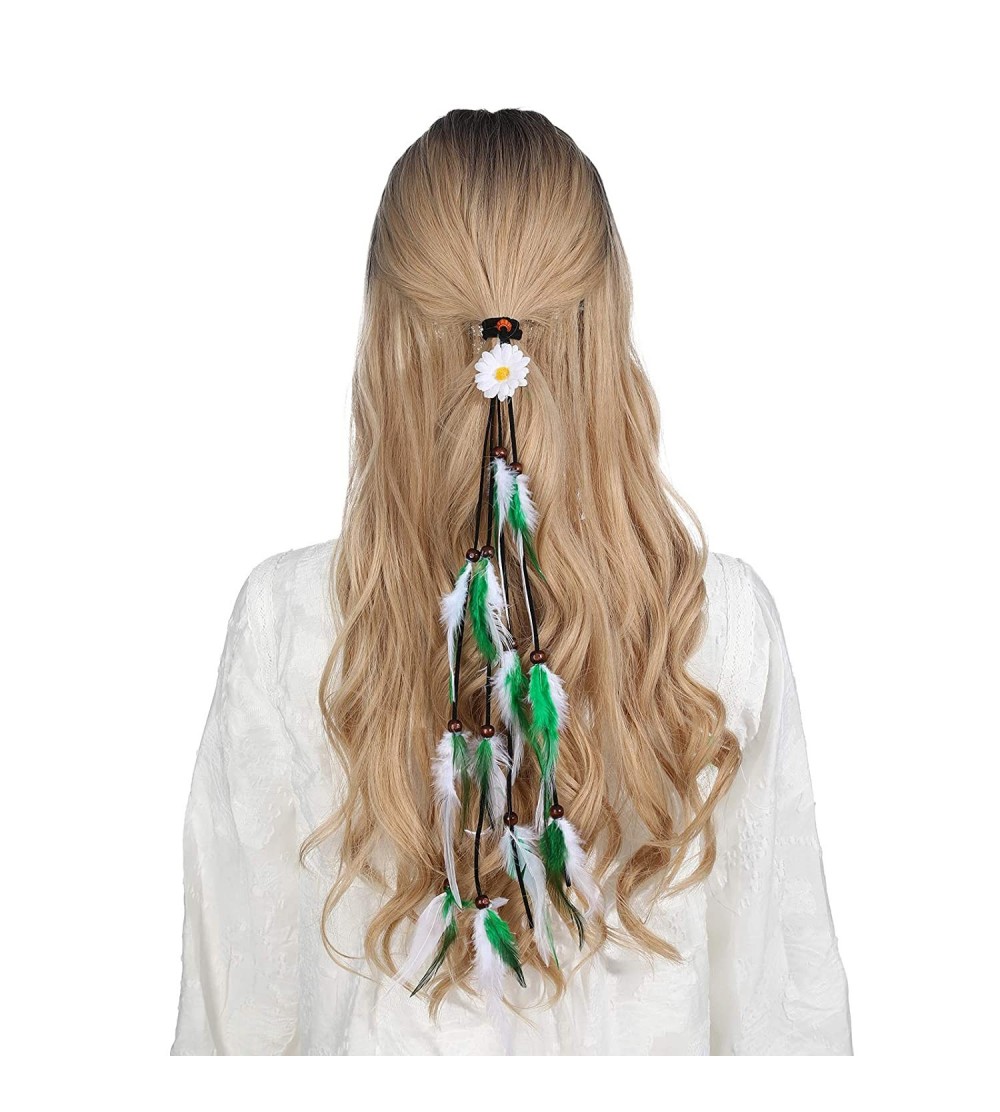 Headbands Sunflower Feather Extension Hair Ties - Green - CT18ZW8AKG3 $11.52
