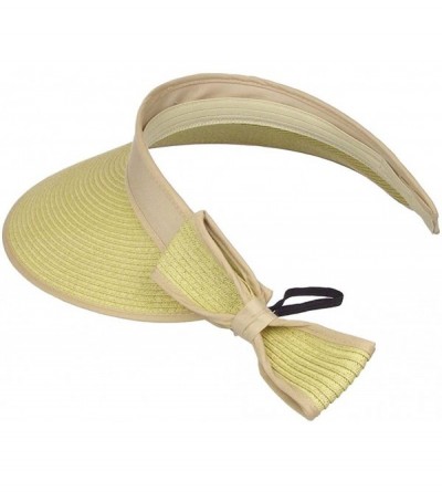 Sun Hats Women's Wide Brim Straw Roll Up Sun Visor Hat Cap - Tan Band - CZ12CVKN8GB $16.35