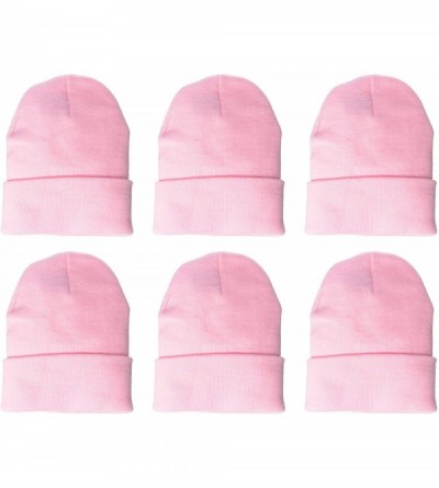 Skullies & Beanies Men's Knit Beanie with Cuff (6 Pack) - Pink - CD18GZD539G $14.42