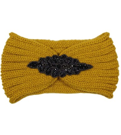 Cold Weather Headbands Women's Winter Sequin Flower Knitted Headband Ear Warmern - Mustard - CK18HD5AC6K $9.24