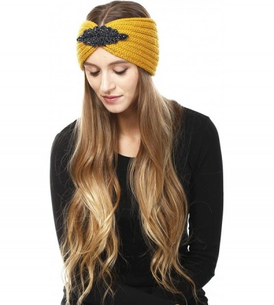 Cold Weather Headbands Women's Winter Sequin Flower Knitted Headband Ear Warmern - Mustard - CK18HD5AC6K $9.24