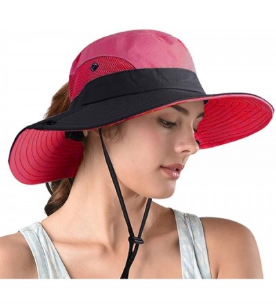 Sun Hats Women's Ponytail Safari Sun Hat-Wide Brim UV Protection Outdoor Bucket Hat-Foldable Beach Summer Fishing Hat - CP18W...