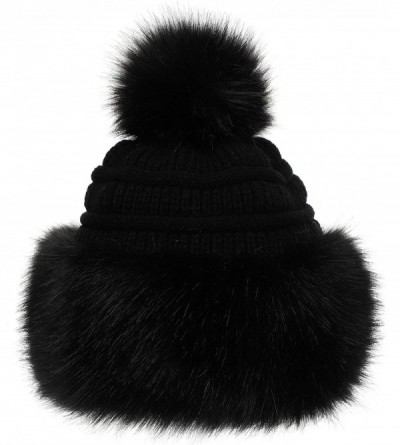 Bomber Hats Women's Faux Fur Hat Russian Style Monglian Warm Soft Cossack Pompom Ski Hats for Winter - Black - CZ18WXX6H5K $2...