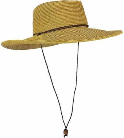 Sun Hats Straw Gambler Bolero Cowboy Hat- Wide Brim Sun Cap w Chin Strap- Gorras Planas Mujer - Natural - CI1832W8YZ3 $30.45