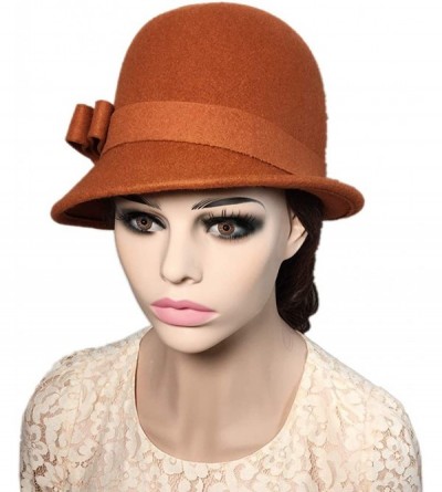 Bucket Hats Womens 100% Wool Contrast Color Bowknot Bucket Hat Cloche Hat Winter Hat - C-deep Orange - CC18I89IZ28 $14.09