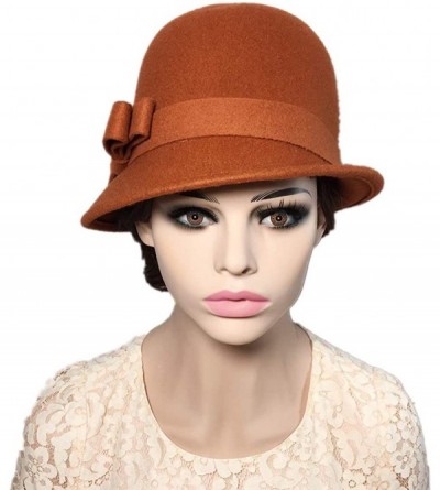 Bucket Hats Womens 100% Wool Contrast Color Bowknot Bucket Hat Cloche Hat Winter Hat - C-deep Orange - CC18I89IZ28 $14.09
