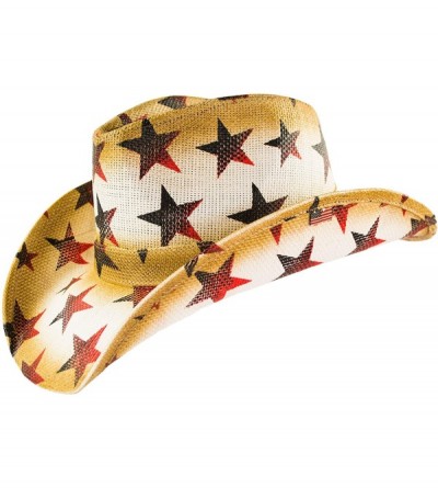 Cowboy Hats American Patriotic Western Straw Cowboy Hat- Vintage Style Red- White & Blue Stars- Shape-able Brim- Flex Fit - C...